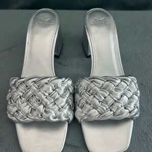 Marc Fisher Silver Block Heel Slip on Sandal Size 8
